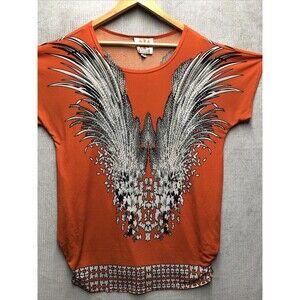 Ameri Mode Women's Shirt Size L/XL Orange Wings Graphic Short Sleeve